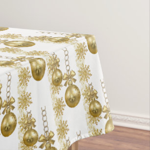 Merry Christmas Tablecloth, Gold Balls Tablecloth