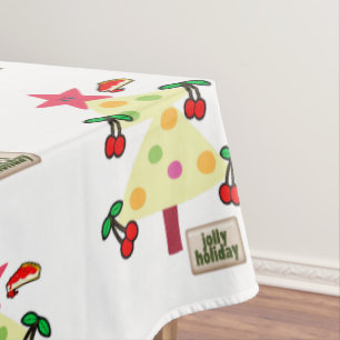 Merry Christmas Tablecloth, Jolly Holiday  White  Tablecloth