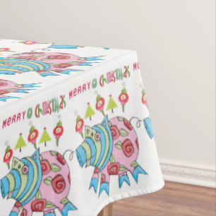 Merry Christmas Tablecloth, Pink Pig  Tablecloth