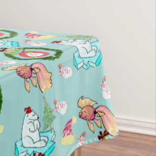 Merry Christmas Tablecloth, Polar Bear Fish Tablecloth