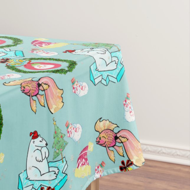 Merry Christmas Tablecloth, Polar Bear Fish Tablecloth (In Situ)