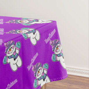 Merry Christmas Tablecloth, Purple Snowman  Tablecloth