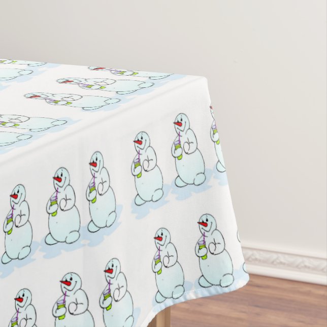 Merry Christmas Tablecloth, Thirsty Snowman  Tablecloth (In Situ)