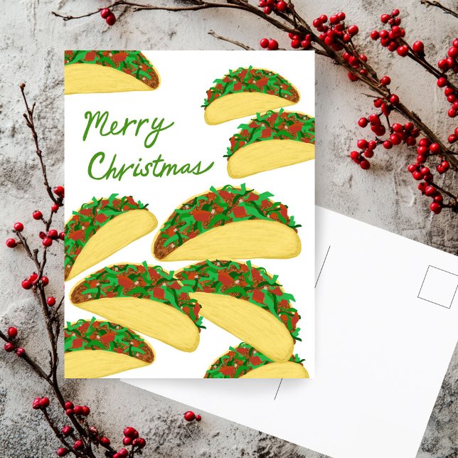 MERRY CHRISTMAS Taco Avalanche Delicious XMAS Postcard (MERRY CHRISTMAS Taco Avalanche Delicious XMAS Cute Funny Holiday Postcard Hand drawn 
)