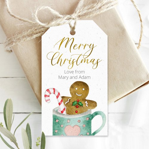 Merry Christmas tag with gingerbread cookie