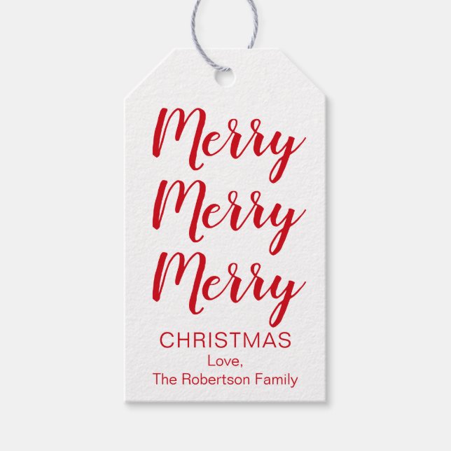 Merry Christmas Tags in Red or Your Color Choice (Front)