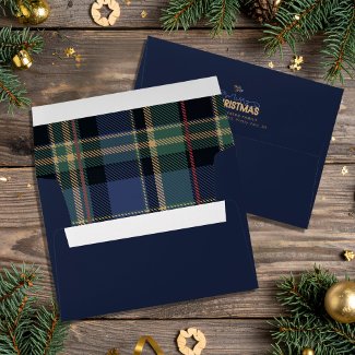 Merry Christmas Tartan Navy Blue Green ID1141B