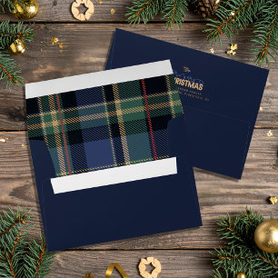 Merry Christmas Tartan Navy Blue Green ID1141B Envelope