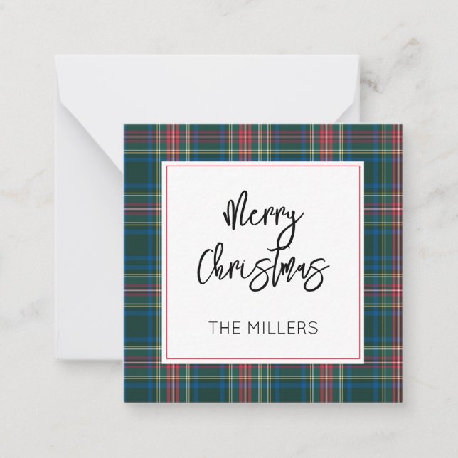 Merry Christmas Tartan Plaid Classic Preppy Gift Note Card (Front)