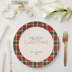 Merry Christmas Tartan Plaid Custom Paper Plates