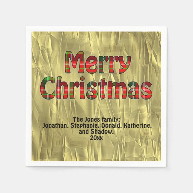 Merry Christmas Tartan Typography Pattern - Names Napkins (Front)