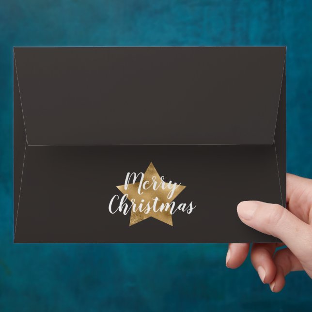 Merry Christmas Taupe Brown Gold Star   Envelope (Hand)