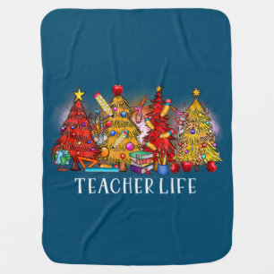 Merry Christmas Teacher Christmas Trees Tie Dye Baby Blanket