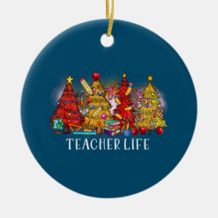 Merry Christmas Teacher Christmas Trees Tie Dye Ceramic Ornament