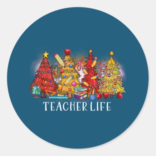 Merry Christmas Teacher Christmas Trees Tie Dye Classic Round Sticker