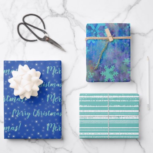Merry Christmas Teal Blue Winter Wrapping Paper Sheets