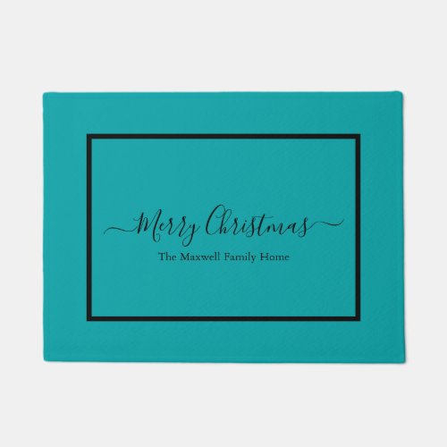 Merry Christmas teal family name  Doormat