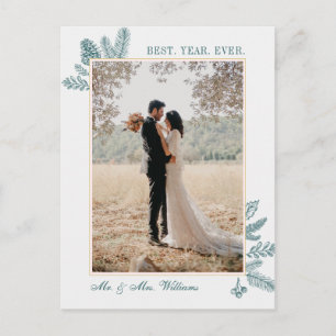 Merry Christmas Teal Floral   Photo Holiday Cards