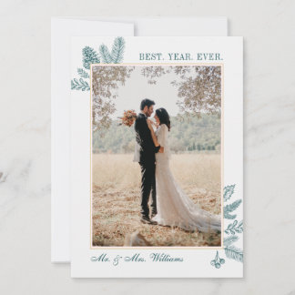 Merry Christmas Teal Floral | Photo Holiday Cards