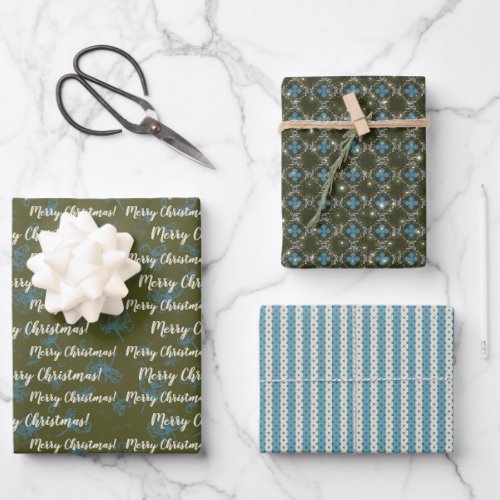 Merry Christmas Teal Green Vintage Wrapping Paper Sheets