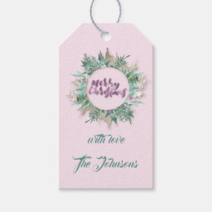 Merry Christmas Teal Pink Purple Holidays Name 3D Gift Tags