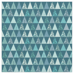 Merry Christmas Teal Tree Geometric Pattern Fabric