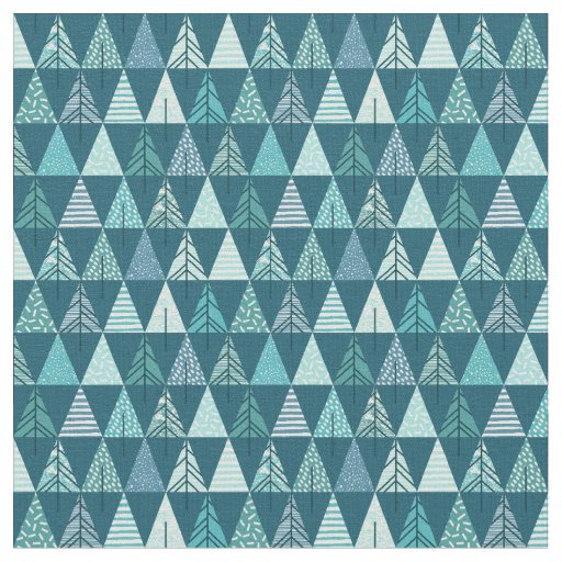 Merry Christmas Teal Tree Geometric Pattern Fabric
