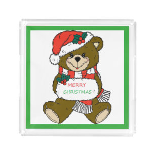 " MERRY CHRISTMAS " TEDDY BEAR ACRYLIC TRAY