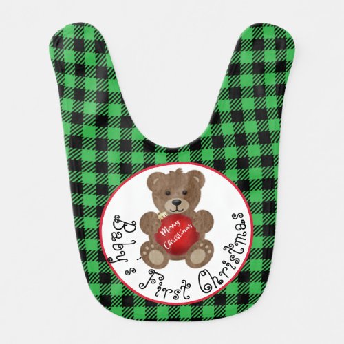 Merry Christmas Teddy Bear Baby Bib