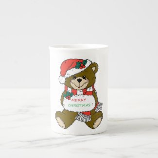 " MERRY CHRISTMAS " TEDDY BEAR BONE CHINA MUG