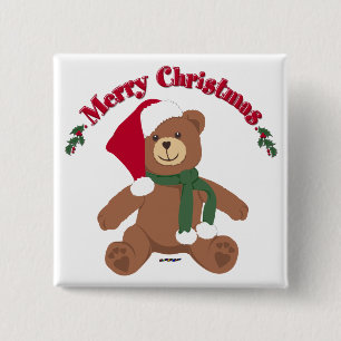 Merry Christmas Teddy Bear Button