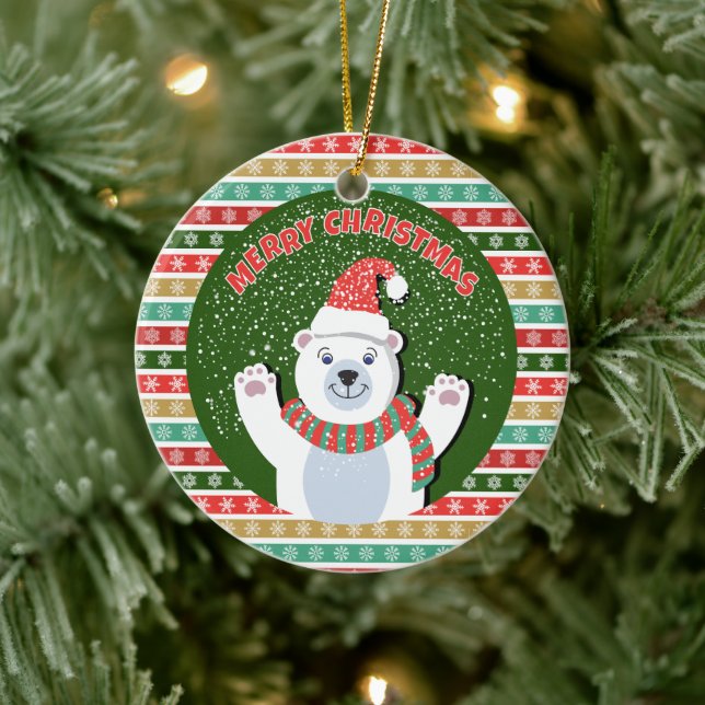Merry Christmas Teddy bear  Ceramic Ornament (Tree)