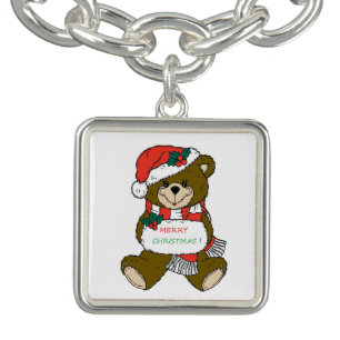 " MERRY CHRISTMAS " TEDDY BEAR CHARM BRACELET