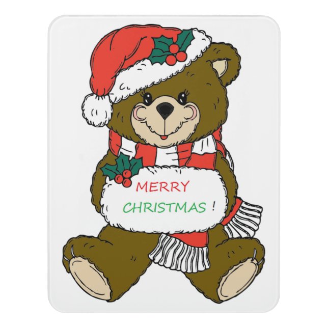 " MERRY CHRISTMAS " TEDDY BEAR DOOR SIGN (Contemporary Vert)