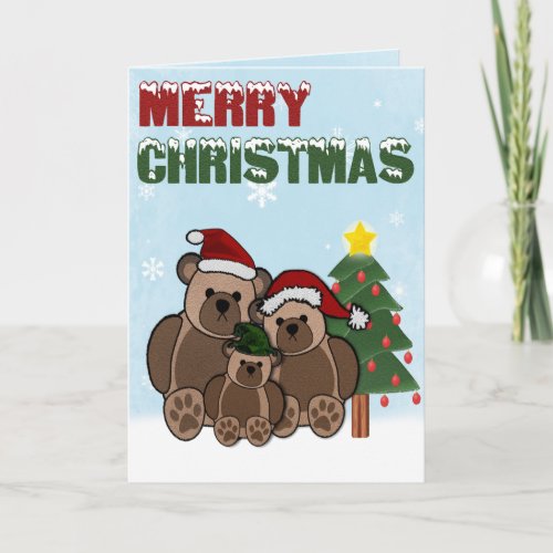 Merry Christmas Teddy Bear Family Greeting Cards - Festive Teddy Bear Family Christmas Cards