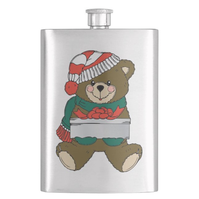 "MERRY CHRISTMAS" TEDDY BEAR FLASK (Front)