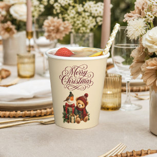 Merry Christmas Teddy Bear Paper Cups