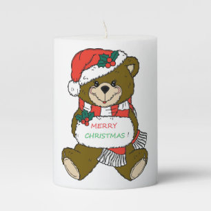" MERRY CHRISTMAS " TEDDY BEAR PILLAR CANDLE