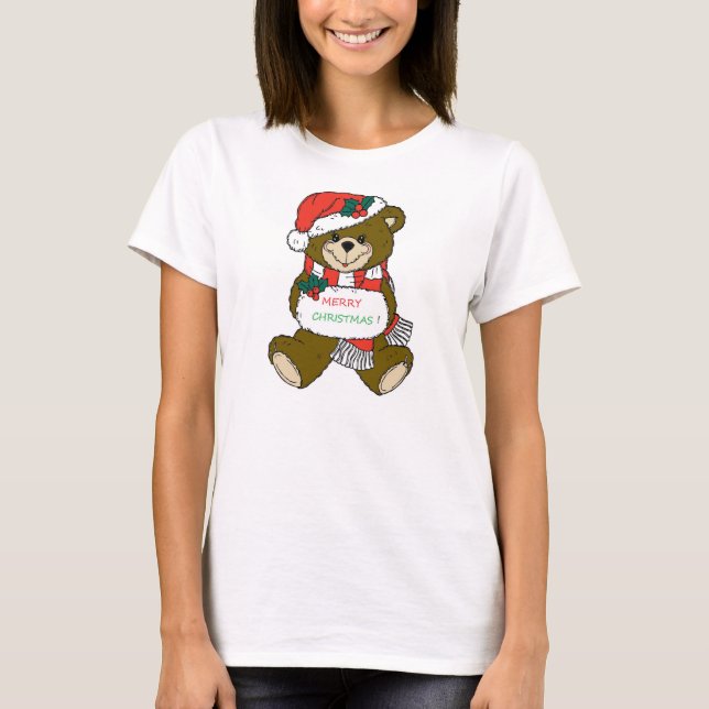 "MERRY CHRISTMAS" TEDDY BEAR T-Shirt (Front)