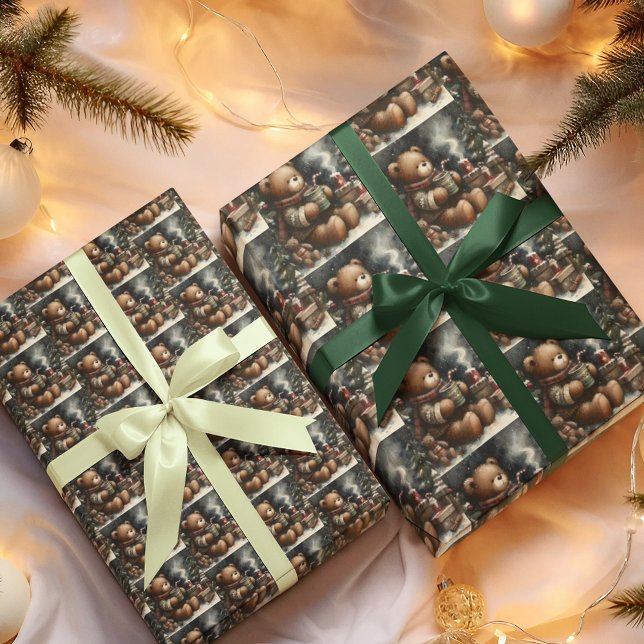 Merry Christmas Teddy Bears Drop Tiled  Wrapping Paper (Creator Uploaded)