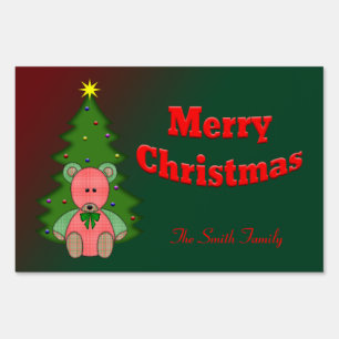 Merry Christmas Teddy n Tree Cute Yard Sign