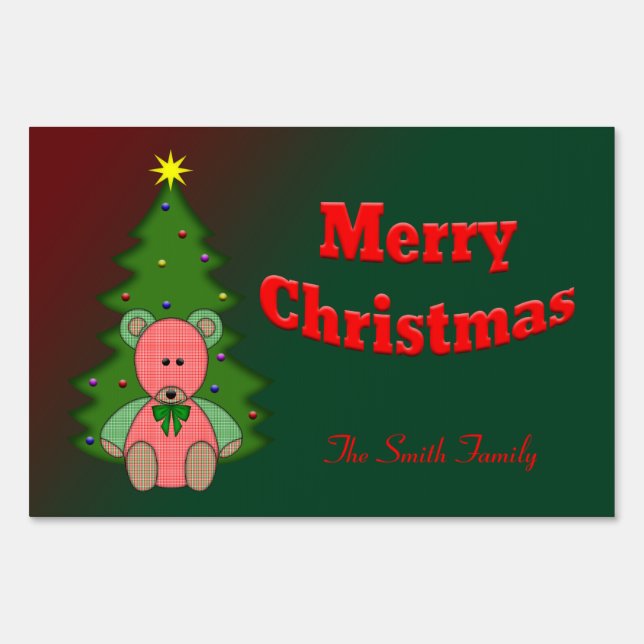 Merry Christmas Teddy n Tree Cute Yard Sign (Front)