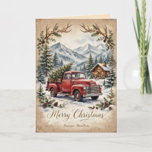 Merry Christmas Tennessee Mountains Card Red Truck