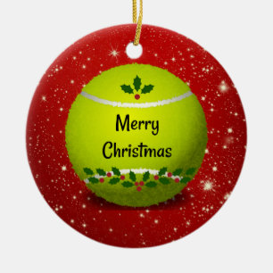 Merry Christmas Tennis Ball Ceramic Ornament
