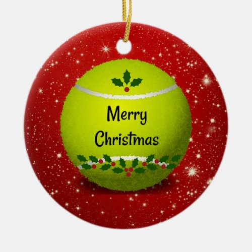 Merry Christmas Tennis Ball Ceramic Ornament