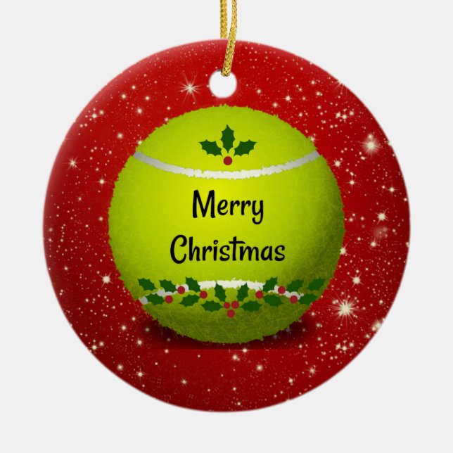 Merry Christmas Tennis Ball Ceramic Ornament (Front)