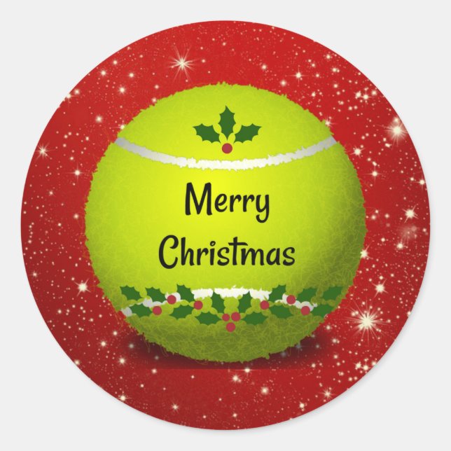 Merry Christmas Tennis Ball Classic Round Sticker (Front)