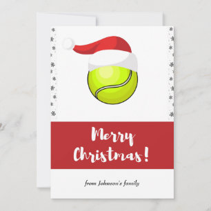 Merry Christmas Tennis Ball & Santa Hat Snowflake Holiday Card