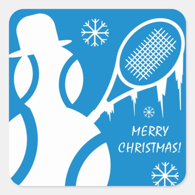 Merry Christmas Tennis Holiday party favor Square Sticker (Front)