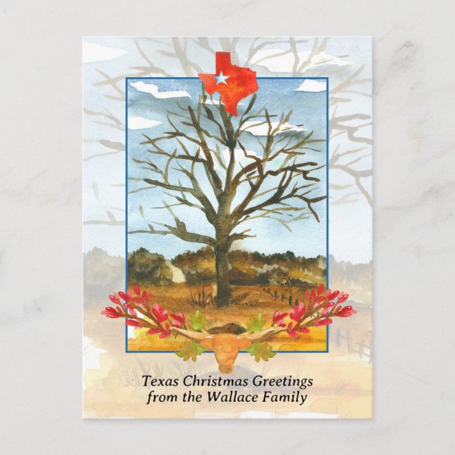 Merry Christmas Texas Longhorn Star Personalized Holiday Postcard (Front)